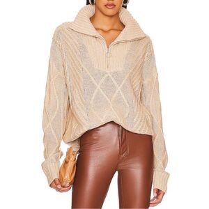 NWT SNDYS Jax Knit Cable Knit 1/4 Zip Up Cropped Cream Top Sweater Women’s L